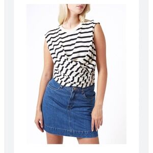 Baum und Pferdgarten Breton Stripe Twisted Front Tank Top Black Cream XS NEW